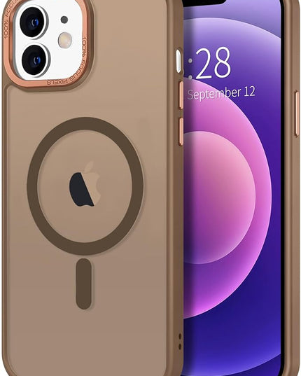 Hython Case for iPhone 12 Case Magnetic Translucent Matte Phone Cases 6.1" [Compatible with MagSafe] Thin Slim Fit Shockproof Bumper Hard Protective Cover for Women Men Girls, Frosted Brown