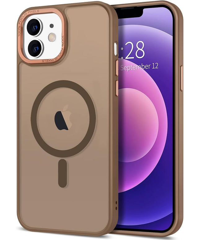Hython Case for iPhone 12 Case Magnetic Translucent Matte Phone Cases 6.1" [Compatible with MagSafe] Thin Slim Fit Shockproof Bumper Hard Protective Cover for Women Men Girls, Frosted Brown