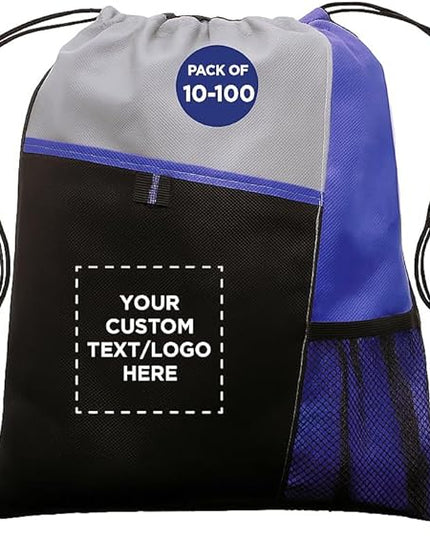DISCOUNT PROMOS Custom Non-Woven Drawstring Backpacks Set of 10/50/100, Personalized Bulk Pack