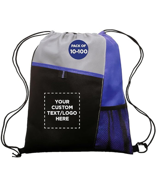 DISCOUNT PROMOS Custom Non-Woven Drawstring Backpacks Set of 10/50/100, Personalized Bulk Pack