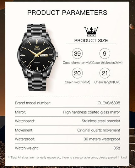 OLEVS Men's Luxury Watch Waterproof Luminous Easy Read Chronograph Watches Full Gold/White Dail/Black Face with Calendar Wristwatch