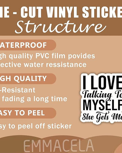 (3PCS) I Love Talking to Myself She Gets Me Sticker, Funny Sarcastic Stickers - Waterproof Vinyl Decal for Laptop, Tumbler, Water Bottle, Scrapbook, Gift for Women, Introvert 3" x 2.7 "