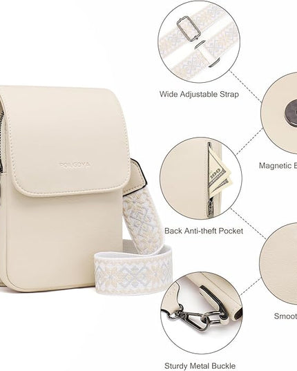 POIUGOYA Small Crossbody Bags for Women Trendy,Leather Triple Compartment Cell Phone Crossbody Wallet Purses with Card Slots