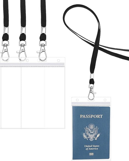 3 Pack 4x6inch Extra Large Passport Holders ID Badge PVC Card Holder with Black Lanyards, Clear Passport Cover Waterproof Lanyard Card Holder Passport Sleeve Protector for Cruise Credit Card Ticket