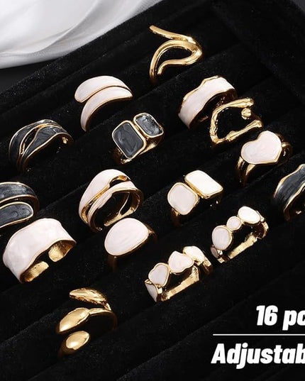 KISS WIFE Goldenen Silvery Black Kunckle Rings Set for Women, Dainty Simple Trendy Cute Stackable Finger Rings Pack, Perfect for Stacking Layering on Thumb and Knuckle, Mixed Size, Jewelry Gift