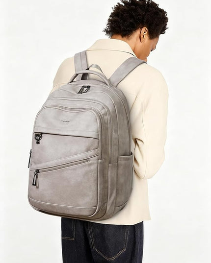 43L Backpack for Women Men - Vegan Leather Backpack Purse Travel Carry-on Bag College Bookbag Work fits 17" Laptop,Ash Gray Retro