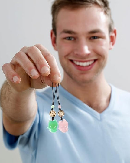 Zerodeko 2 pcs Fox Jade Agate Phone Pendants Green Pink Hanging Charms for Bags Key Chains Stylish Cell Phone Accessories Gift for Women