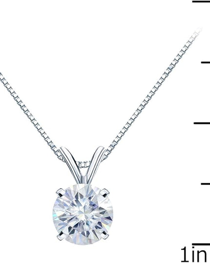 1/2 to 3 1/2 Carat Round Moissanite Solitaire Pendant Necklace in 14k Gold (H-I, cttw) 4-Prong 16 to 18 Inch Adjustable Chain Spring Ring by Diamond Wish