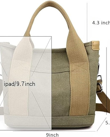 Small Tote Bag with Zipper, 2024 Canvas Multi-Pocket Crossbody Bag Shoulder Bag Satchel Hobo Bag Messenger Bag