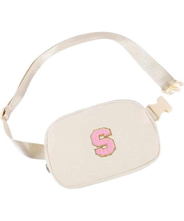 Glratn Initial Letter Fanny Pack for Girls,Patch Belt Bag,Toddler Crossbody Bags，Gifts for 3 4 5 6 7 8 9 10 11 37 Year Old Teens Kids,Christmas Graduation Gifts for Teen Girls ，(Beige-S)