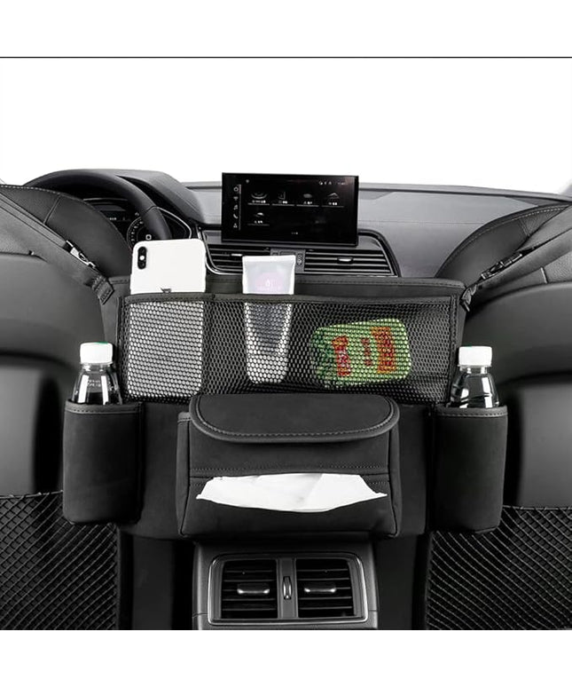 JEYODA Car Handbag Holder Between Seats Suede Large Capacity Car Purse Holder Automotive Consoles & Organizers for Document Phone Storage Car Organizer(1925-style 2 black)