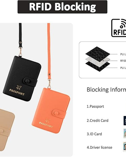 Passport Holder RFID Protected Wallet and Luggage Tag with Protection Cover Travel Accessories Leather Card Case Organizer for Women Men (Black)