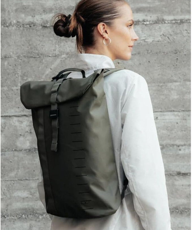Db Journey Essential Backpack - Lightweight, Durable Rolltop Backpack with Laptop Compartment for Work, and Gym, Travel with Roller Bag Attachment, 12L - Moss Green