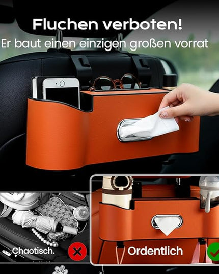 3-in-1 Car Backseat Organizer, 2026 New Multifunctional Back Seat Car Organizer with Cup Holder, Tissue Box, Trash Bin & Hooks for Hold Phones, Snacks, Drinks, Handbags (2, Black)