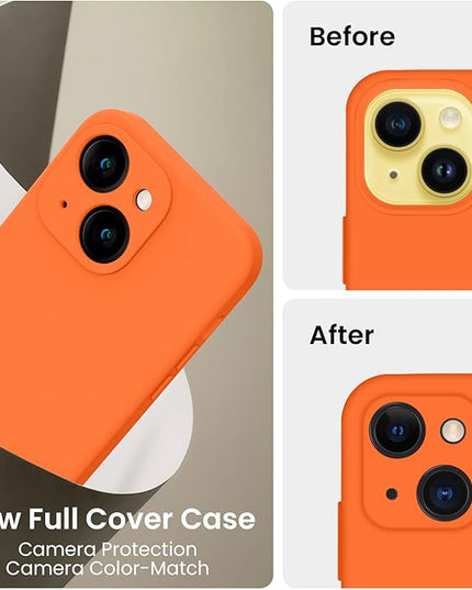 FireNova Designed for iPhone 14 Case, Silicone Upgraded [Camera Protection] Phone Case with [2 Screen Protectors], Soft Anti-Scratch Microfiber Lining Inside, 6.1 inch, Neon Orange