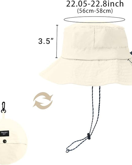 PFFY Quick Dry Waterproof Packable Bucket Hat for Women Men Outdoor Sun Hats with Detachable Chin Strap
