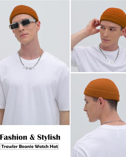 ROYBENS Thin Swag Wool Short Fisherman Beanie for Men Women, Knit Cuff Trawler Beanie Watch Hat, Soft Spring Fall Skull Cap