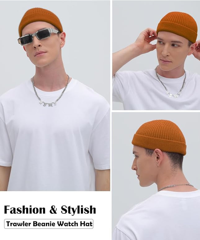 ROYBENS Thin Swag Wool Short Fisherman Beanie for Men Women, Knit Cuff Trawler Beanie Watch Hat, Soft Spring Fall Skull Cap