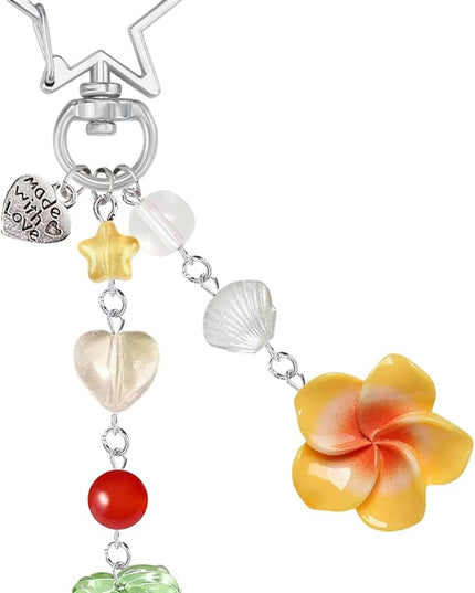 Agromusk Hibiscus Flower Keychain,Cute Y2K Hawaiian Tropical Flowers Keychains Aesthetic Star Summer Beach Decor for Women