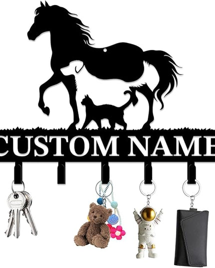 Personalized Custom Name Farm Horse Wall Key Hooks,Metal Horse Art Clothes Hooks,Metal Horse Wall Home Storage Decorative,For Front Door, Hallway, Kitchen, Bedroom,Keys,Hats (Style A)