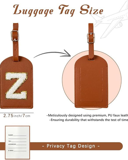 ULICO Initial Passport Cover and Luggage Tag Set,PU Leather Letter Passport Case Holder Travel Suitcase Tag, Personalized Travel Luggage Accessories Gifts for Women Kids Teenage Brown M