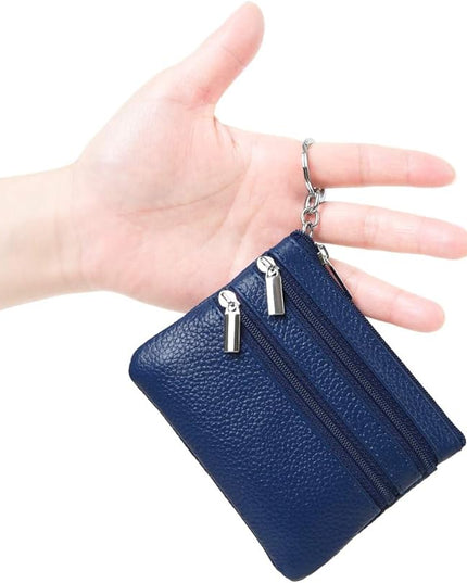 Women's Genuine Leather Coin Purse Mini Pouch Change Wallet with Keychain
