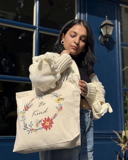 Ecoright Aesthetic Canvas Tote Bag for Women Large Zipper Tote Bags with Pocket, Womens Tote Bag for Yoga, Work, Beach