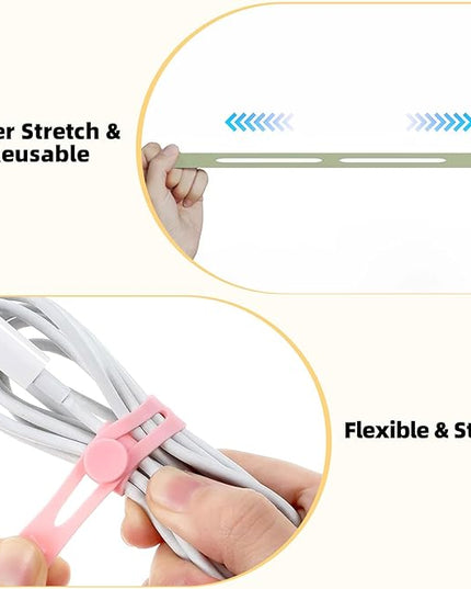 28Pcs Silicone Cable Ties Reusable, Multipurpose Cable Management Organizer, Adjustable Fastening Cable Straps with Locking Buckles, High Elasticity Cord Organizer, Travel Essentials(2 Sizes, 7Colors)