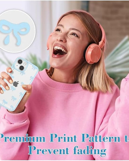 Designed for iPhone Case,Clear Cute Ribbon Bowknot Pattern Aesthetic Transparent Phone Case Raised Camera Protection Stylish Slim Soft Phone Case (Blue,iPhone 12 Pro Max)