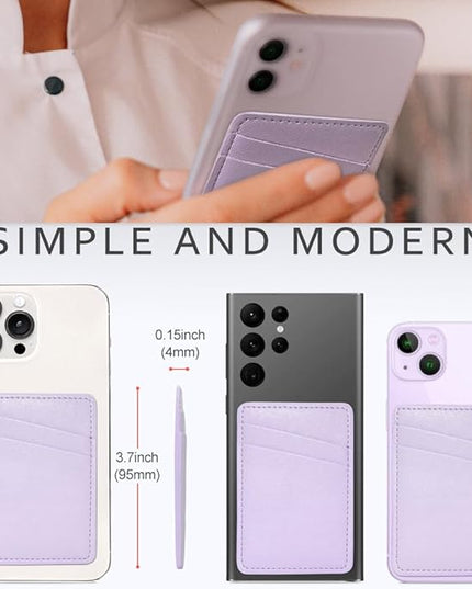 Phone Wallet Stick On, Leather Phone Card Holder, Credit Card Holder for Phone Case Compatible with iPhone, Samsung and Android - White, Purple