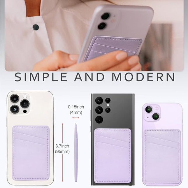 Phone Wallet Stick On, Leather Phone Card Holder, Credit Card Holder for Phone Case Compatible with iPhone, Samsung and Android - White, Purple
