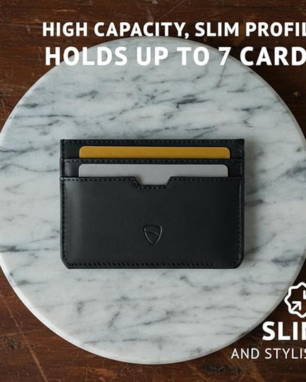 Vaultskin MOORGATE Slim Card Holder - Minimalist Leather Wallet, RFID Blocking Sleeve, Fits Front Pocket, for Men and Women