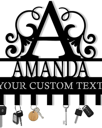 Personalized Monogram Metal Key Holder for Wall, Metal Wall Mount Custom Name Hooks, Key Hanger Decor, Key Rack Wall Mount for Front Door, Key Organizer for Hallway, Wall Key Rack, Housewarming Gift