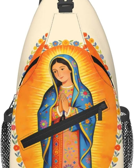 Our Lady of Guadalupe Sling Bag Crossbody Bags Clovers Chest Bag for Travel Hiking for Men Women Flower Mary 5