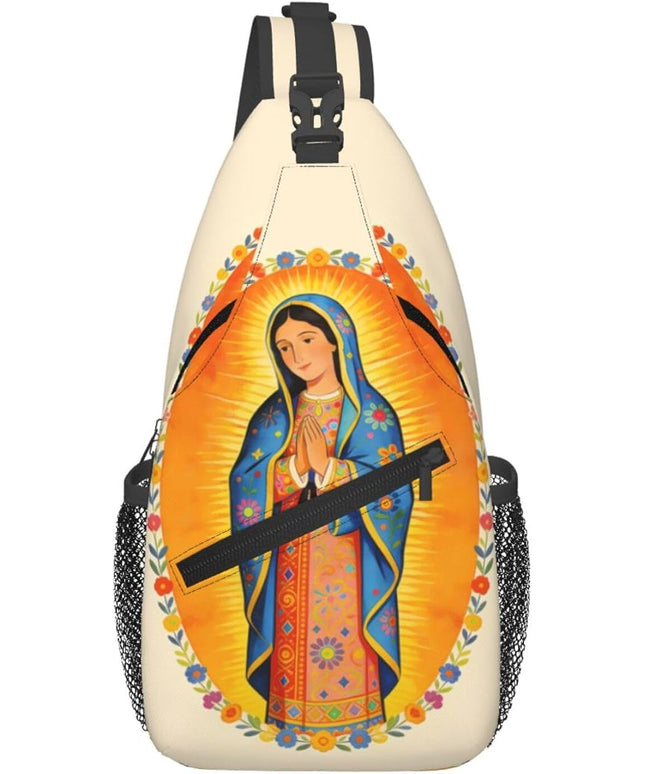 Our Lady of Guadalupe Sling Bag Crossbody Bags Clovers Chest Bag for Travel Hiking for Men Women Flower Mary 5