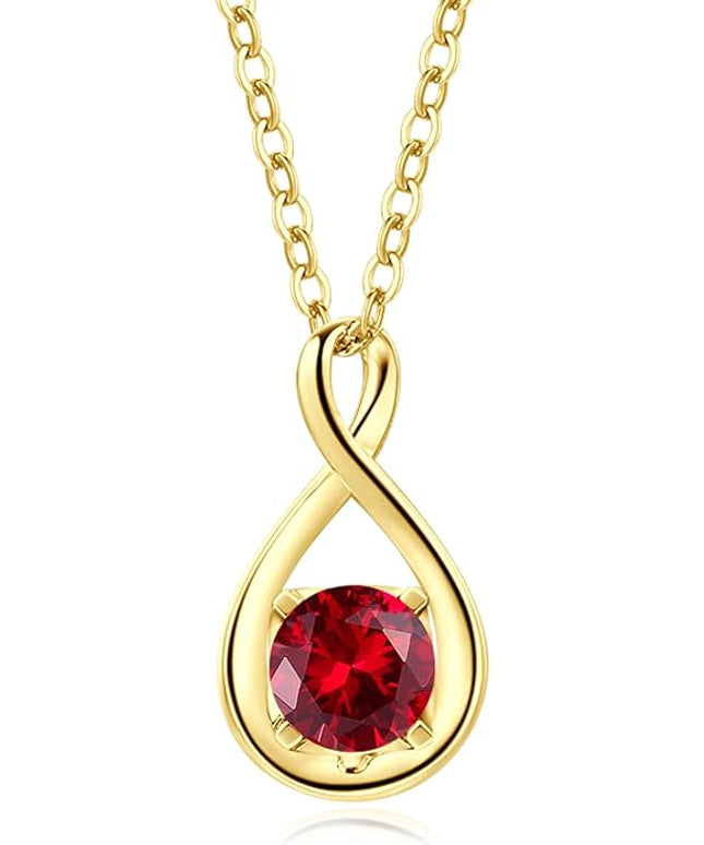 FANCIME 14K Solid Gold Birthstone Pendant with Sterling Silver Chain Infinity Gemstone Necklace Fine Jewelry Anniversary Birthday Christmas Gifts for Women Wife Her