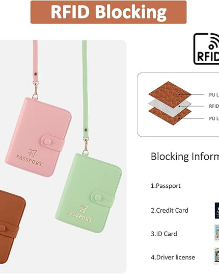 Passport Holder RFID Protected Wallet and Luggage Tag with Protection Cover Travel Accessories Leather Card Case Organizer for Women Men (Brown)