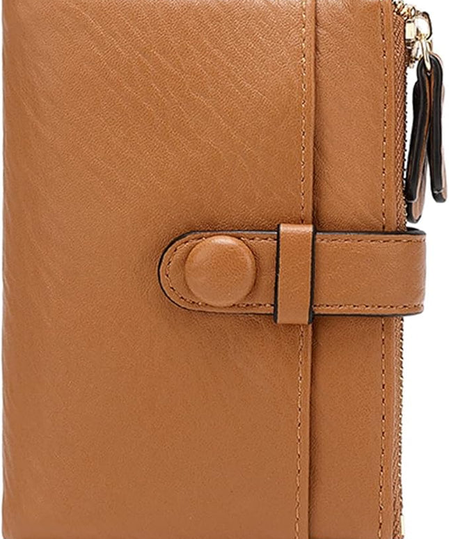 AOXONEL Women's Wallets Leather Wallets for Women Rfid Small Ladies Wallet Billfolds for Women,Trifold Mini Wallets for Women with Double Zipper Coin Pocket (Brown)