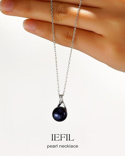 Iefil 10-11mm Tahitian Black Pearl & Freshwater Pearl Necklace - S925 Sterling Silver Pearls Necklace, Anniversary Birthday Gifts for Women Wife Girlfriend Mom