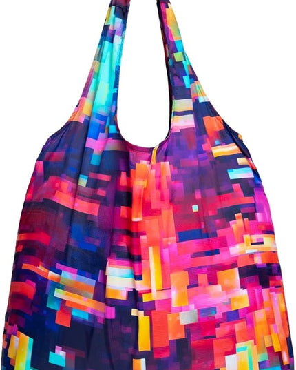 Nanobag Ultralight Heavy Duty Foldable Tote for Women & Men, Reusable Grocery & Travel Bag, Packable Collapsible Compact Market Essential (XL Pixels)