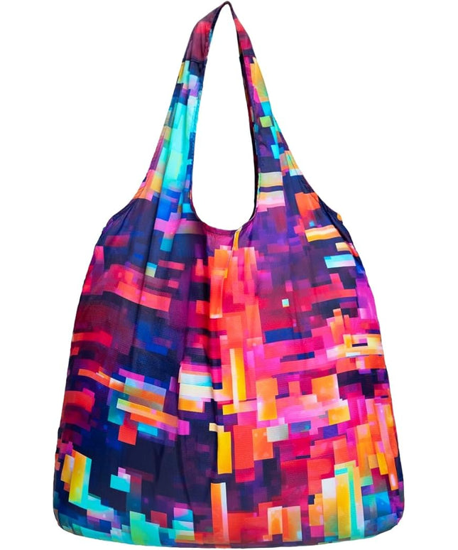 Nanobag Ultralight Heavy Duty Foldable Tote for Women & Men, Reusable Grocery & Travel Bag, Packable Collapsible Compact Market Essential (XL Pixels)