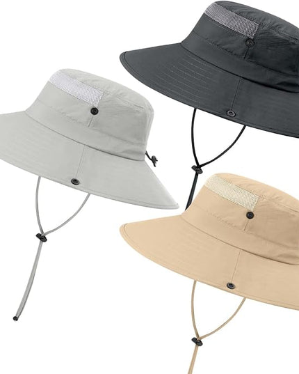 3 Pack Mens Boonie Sun Hat UV Protection Outdoor Bucket Fishing Hat for Hiking Safari & Gardening