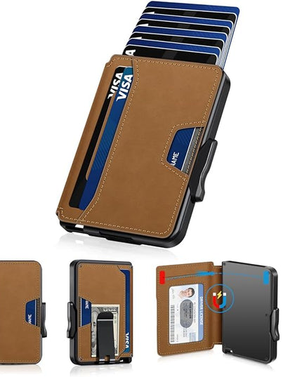 SEMORID Wallet for Men, Mens Wallet Minimalist Slim Wallet, RFID Blocking Smart Pop Up Wallet with Money Clip & ID Window, Metal Compact Wallet, Aluminum Credit Card Holder Wallet