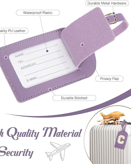 Initial Passport Cover Holder and Luggage tag Set,PU Leather Passport Case Travel Suitcase Tag with Letter Patch, Personalized Travel Luggage Accessories Gifts for Women Grils Teenage Purple Letter Q