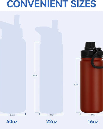 DOMICARE 16 oz Kids Water Bottle for School Stainless Steel Double Wall Vacuum Insulated Water Bottle with Straw lids & Spout Lid, Leakproof BPA Free (Red,1)