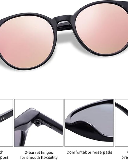 SOJOS Small Round Classic Polarized Sunglasses for Women Men Vintage Style UV400 Lens MAY SJ2113