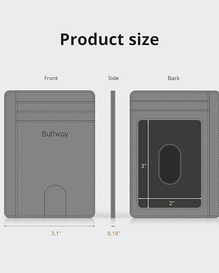 Buffway Slim Minimalist Front Pocket RFID Blocking Leather Wallets for Men and Women - Alaska Blue