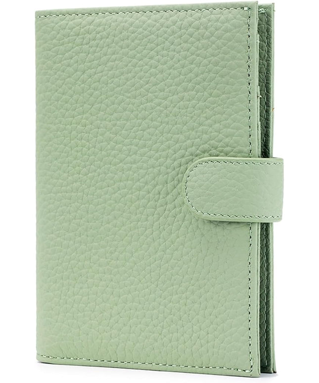 RFID Slim Passport Holder for Women, Compact Leather Passport Wallet with Card Holders SIM Slots,Zippered Coins Pocket and Cash Compartment Travel Passport Cover Case, Light Green