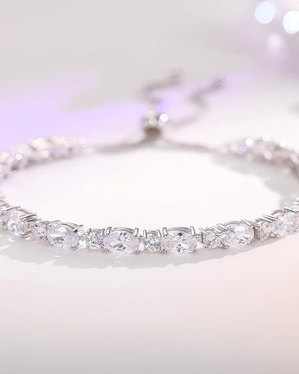 FANCIME Birthstone Tennis Bracelets Sterling Silver Bolo Tennis Bracelets Charm Fine Jewelry Birthday Gifts for Women Mom Wife Her
