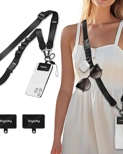Phone Lanyard Crossbody, Black Cell Phone Lanyard for Around The Neck Adjustable Phone Strap, Anti Theft Long Lanyard for iPhone Case ID Holder Keys Phone Accessories Travel Essential for Women